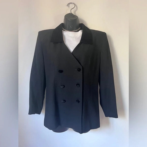 Vintage SuitsMe Petites Women’s Doublebreasted Blazer Velour Collar & Buttons 8P - Picture 1 of 3